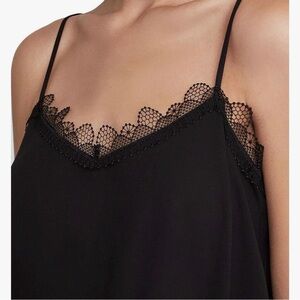 Black Cami Crop Top Lace Ruffle Trim Loose Flowy Cropped sz XS, NWOT